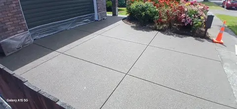 Exposed aggregate concrete driveway